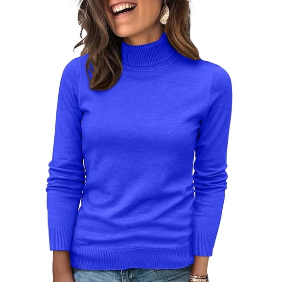 Turtleneck Sweaters for Women, Long Sleeve Casual Pullover Tops, Lightweight Winter Knit Wear for Soft Comfort 2026 Blue XL