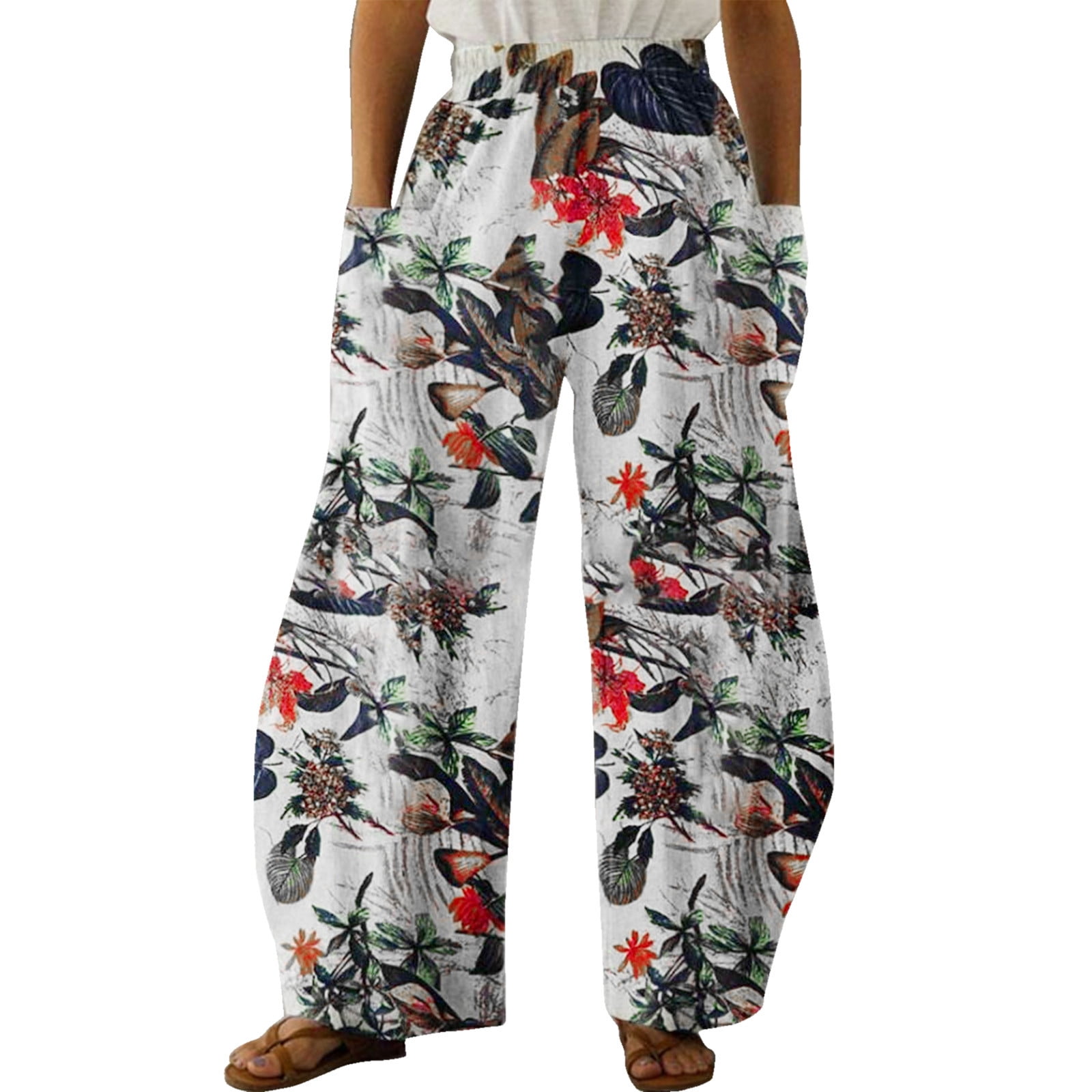 Women High Waist Pants Pocket Elastic 