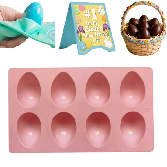 Silicone Egg Molds Easter Cake Pop Shapes Shaped Mold for Baking Chocolate Bites Candy Butter Eggs Rings Bread Cubes Supplies Deviled Dessert Cookie Crafts Oven Pans Bite Food Grade Silicon (Pink)