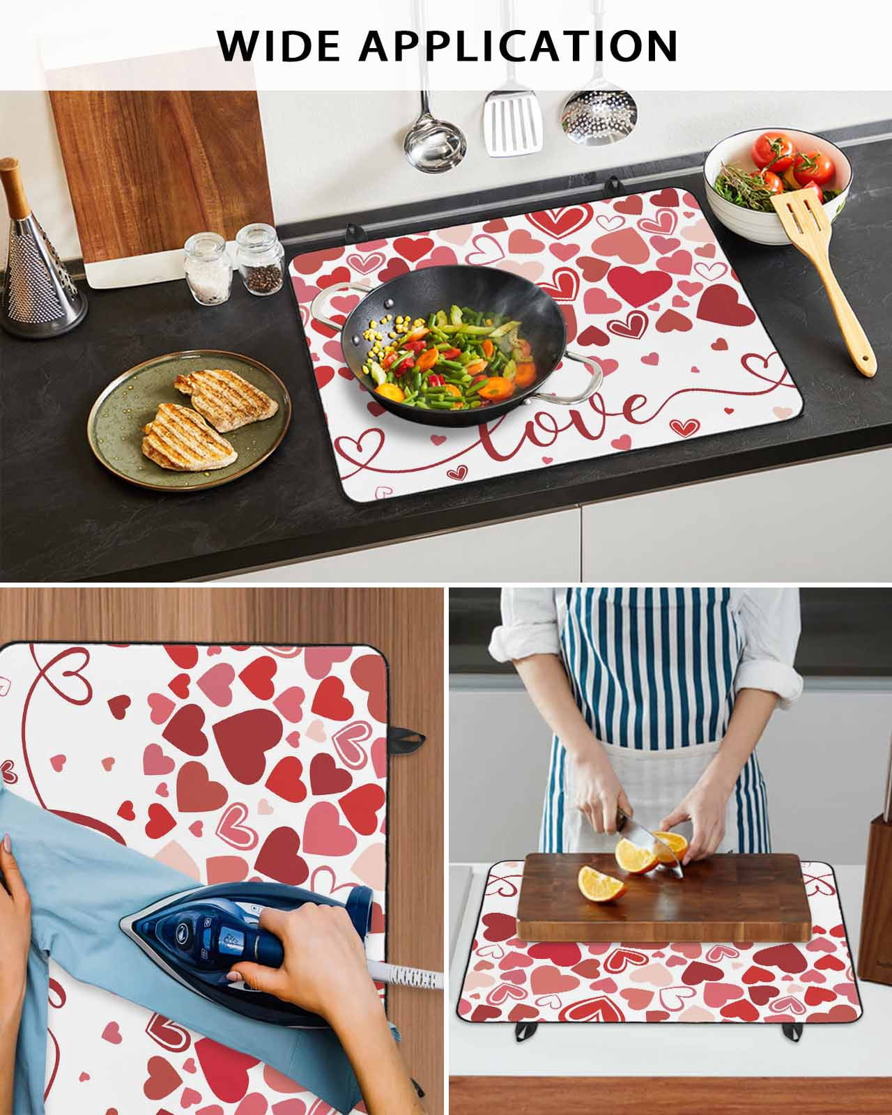 Large Induction Cooktop Protector Mat Red Valentine's Day Stove Top Covers for Electric Stove, Love Heart Modern Art Romantic Decorative Stove Burner Cover Mats, Glass Top Stove Cover