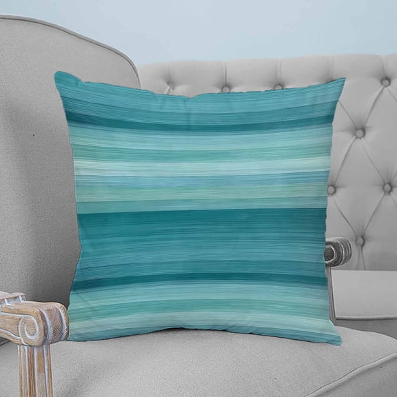 Teal Turquoise Aqua Ombre Throw Pillow Covers, Soft Pillowcases with Invisible Zipper, Contemporary Abstract Lines Decorative Square Pillow Cushion Covers for Living Room Couch Sofa Bed 24x24 Inches