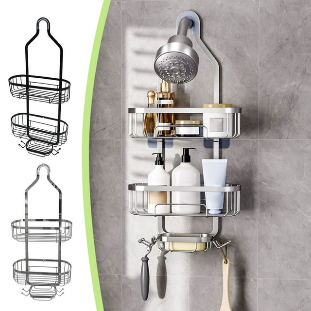 Bathroom Hanging Shower Organizer,3 Tier Shower Caddy Hanging,Over Head Shower Caddy Bathroom Shower Storage Rack Basket with Hooks for Sponge or Towels No Drilling & Rustproof