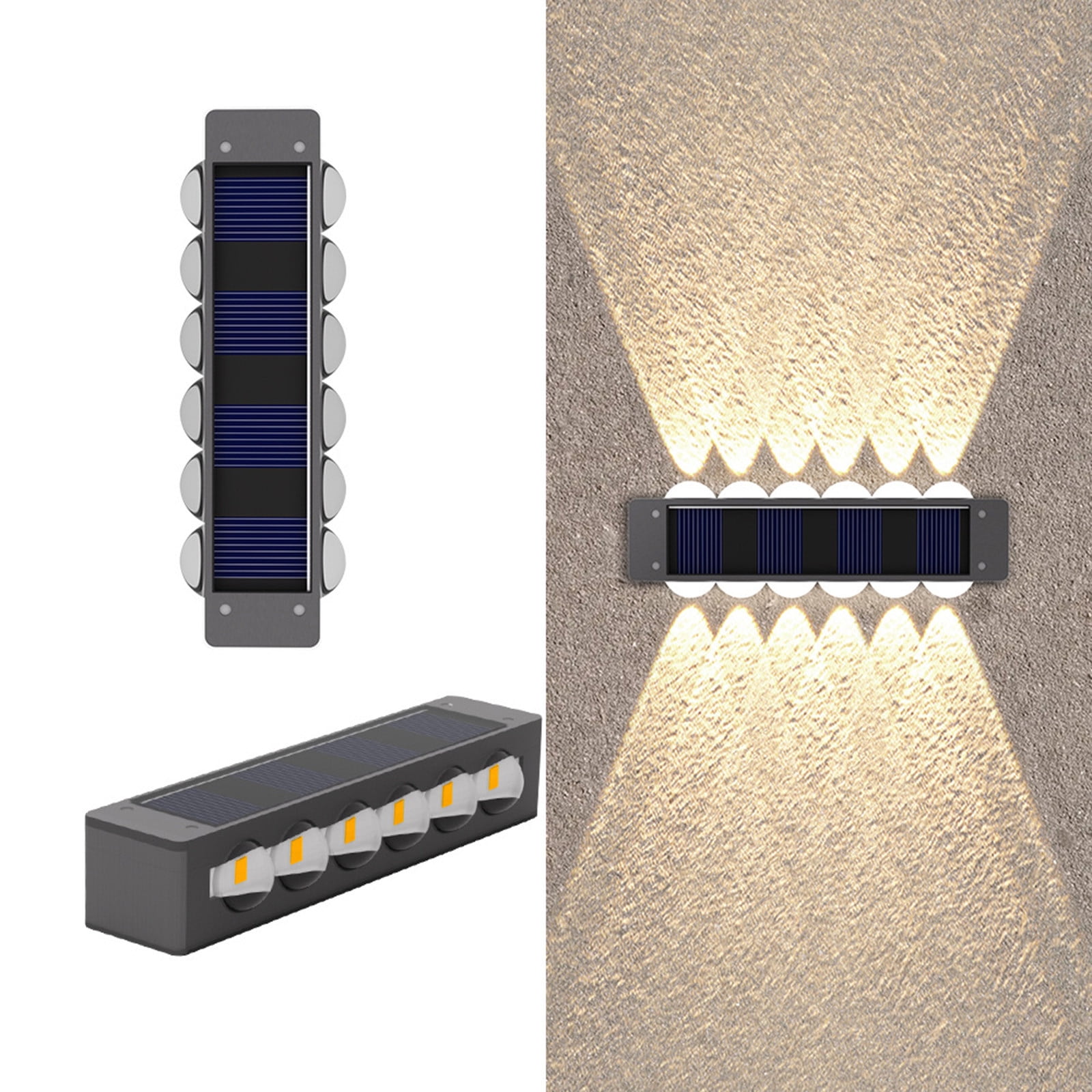 Outdoor Solar Wall Lights, Waterproof Exterior Lighting Fixtures, 12 Led Up and Down Illumination for Garden, Patio, Fence, Pathway, 4-Pack