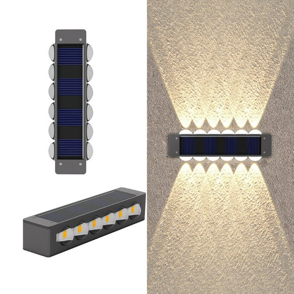 Solar Wall Lights Outdoor Waterproof 4 Pack – Modern Black LED Sunlight-Powered Sconce, Up & Down Illumination, Easy Install, Porch Garden Patio Fence Decor, Warm/White Light, 8-10hr Runtime, 14.2cm