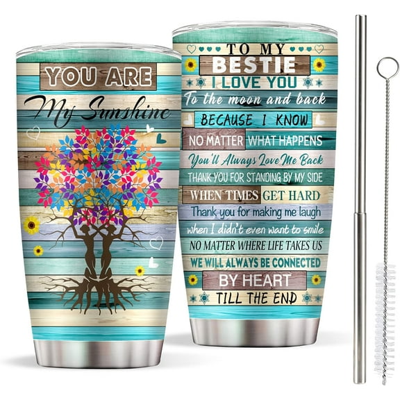Bestie Tumbler Gifts for Best Friends Women,Mothers Day Gift for Women Birthday Gift Idea,Unique Friendship Gifts For Bestie,Soul Sister,BFF, Coworker - Stainless Steel Friend Tree Tumbler 20 oz
