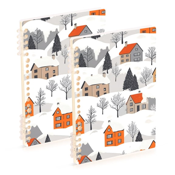 FORMRS 1-Subject Spiral Notebook 8" x 5" College Ruled 60 Refillable Sheet A5 Hard Cover, 2 Pack, Beige Snow Houses