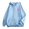 thumbnail image 4 of Breast Cancer Zip Up Hoodie for Women Pink Ribbon Graphic Jackets Fall Winter Oversized Sweatshirt with Pocket, 4 of 6