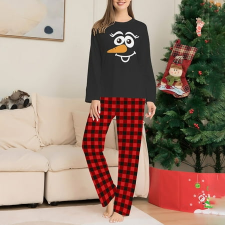 

MIARHB Family Christmas Matching Sets ChristmasElk Round Neck Long Sleeve Plaid Top Christmas 102PCS Sleepwear Women S