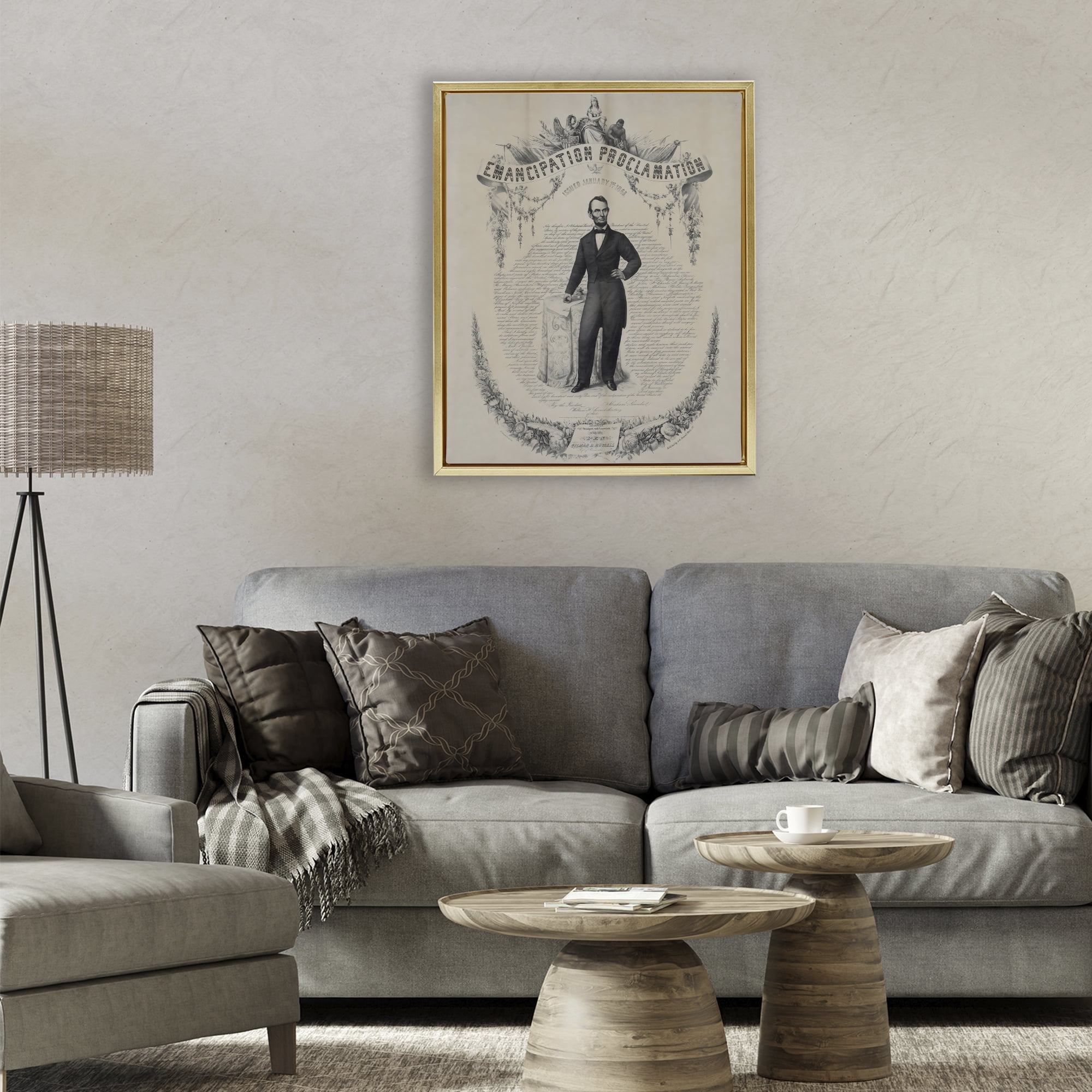 Stupell Industries Lincoln with Emancipation Proclamation Gold Framed Floater Canvas Wall Art, design by Arlington Prints