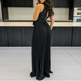 thumbnail image 5 of Summer Jumpsuit for Women Office Collared Button Front Tie Knot Waist Jumper Pleated Wide Leg HolLow Back Work Outfits, Black, S, 5 of 7