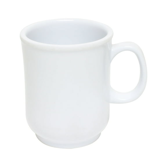 Excellante Milestone white melamine dinnerware collection 8 oz, 3" bulbous mug, comes in dozen