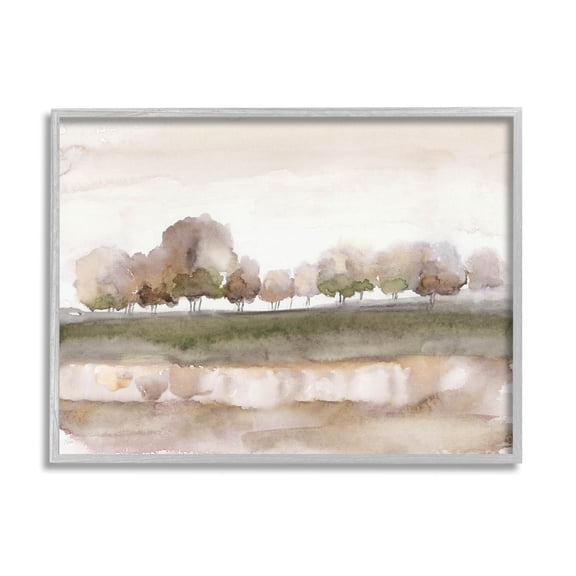 Stupell Industries Orchard Landscape Watercolor Scene Painting Gray Framed Art Print Wall Art, Design by Nan