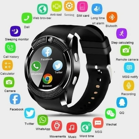 Training Watch Men New V8 Bluetooth Smart Watch Men with Camera Bluetooth Smartwatch Pedometer Heart Rate Monitor Sim Card Wristwatch ()