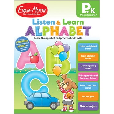 Evan-Moor Listen and Learn, Alphabet, Age 4 - 5: Early Learning Activity Book, Tracing, Cut and Glue, Audio Read Alouds