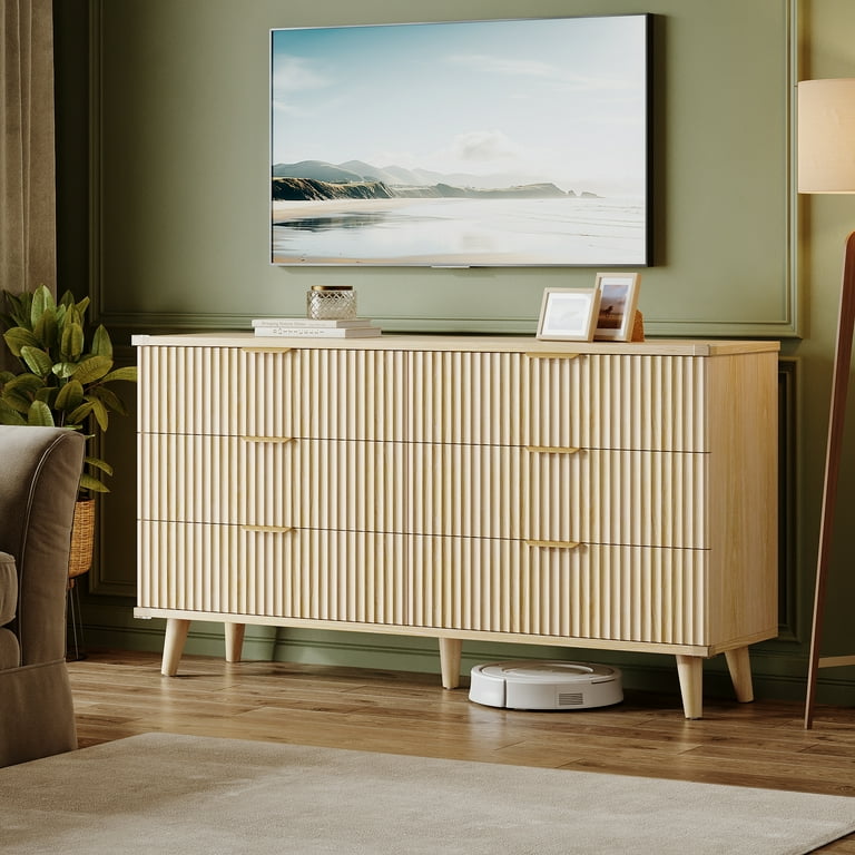 bohemian dresser set Aufeile 4 Piece Boho Dresser Set for Bedroom, 6 Drawer Dresser, 5 Drawer  Tall Dresser & 2 Nightstands with & USB Charging, Fluted Wood Bedroom