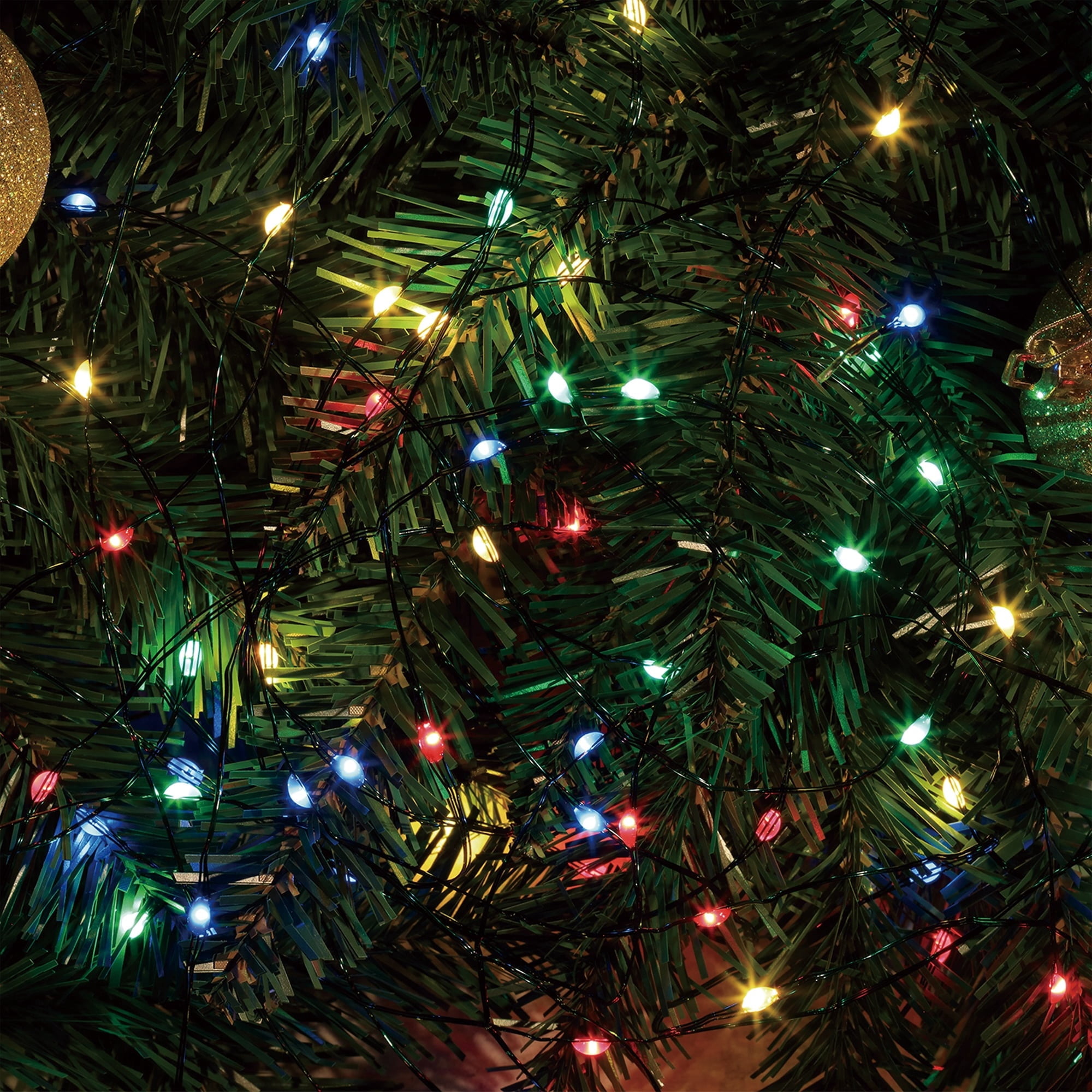 Indoor/Outdoor 100-Count Battery-Operated LED 8-Function Ultra Slim Wire Christmas String Lights, Multicolor, Green Wire, 33', by Holiday Time