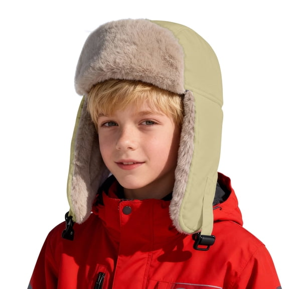 CPNG Boys Girls Trapper Hat Warm Trooper Hat Windproof Beanie Fleece Lined Kids Hat Faux Fur Lined Earflap Winter Ski Cap Ushanka Eskimo Hat