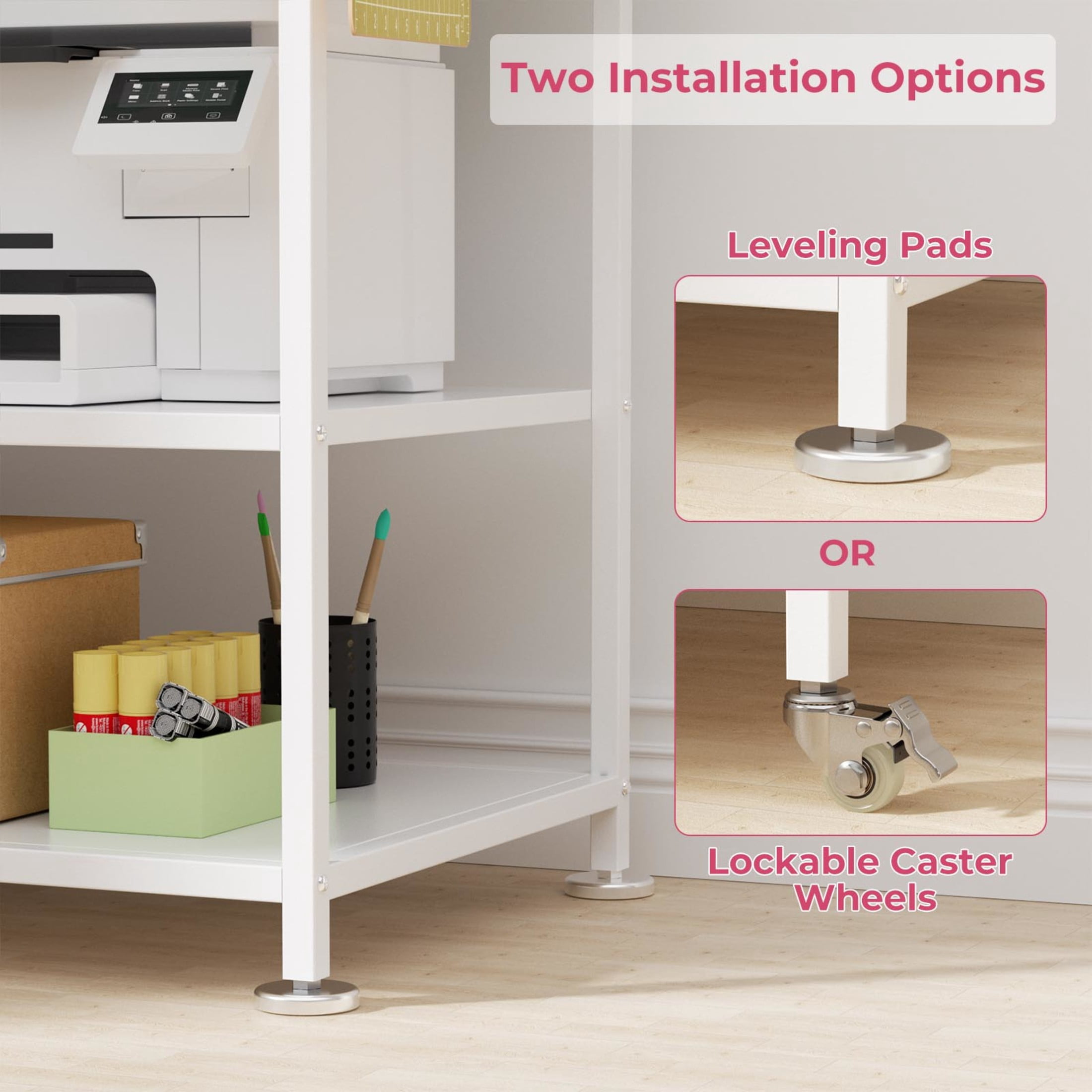 Noble House Large Rolling Heat Press Stand Desk, Metal Workbench with Vinyl Storage, Drawer & Charging Station, White