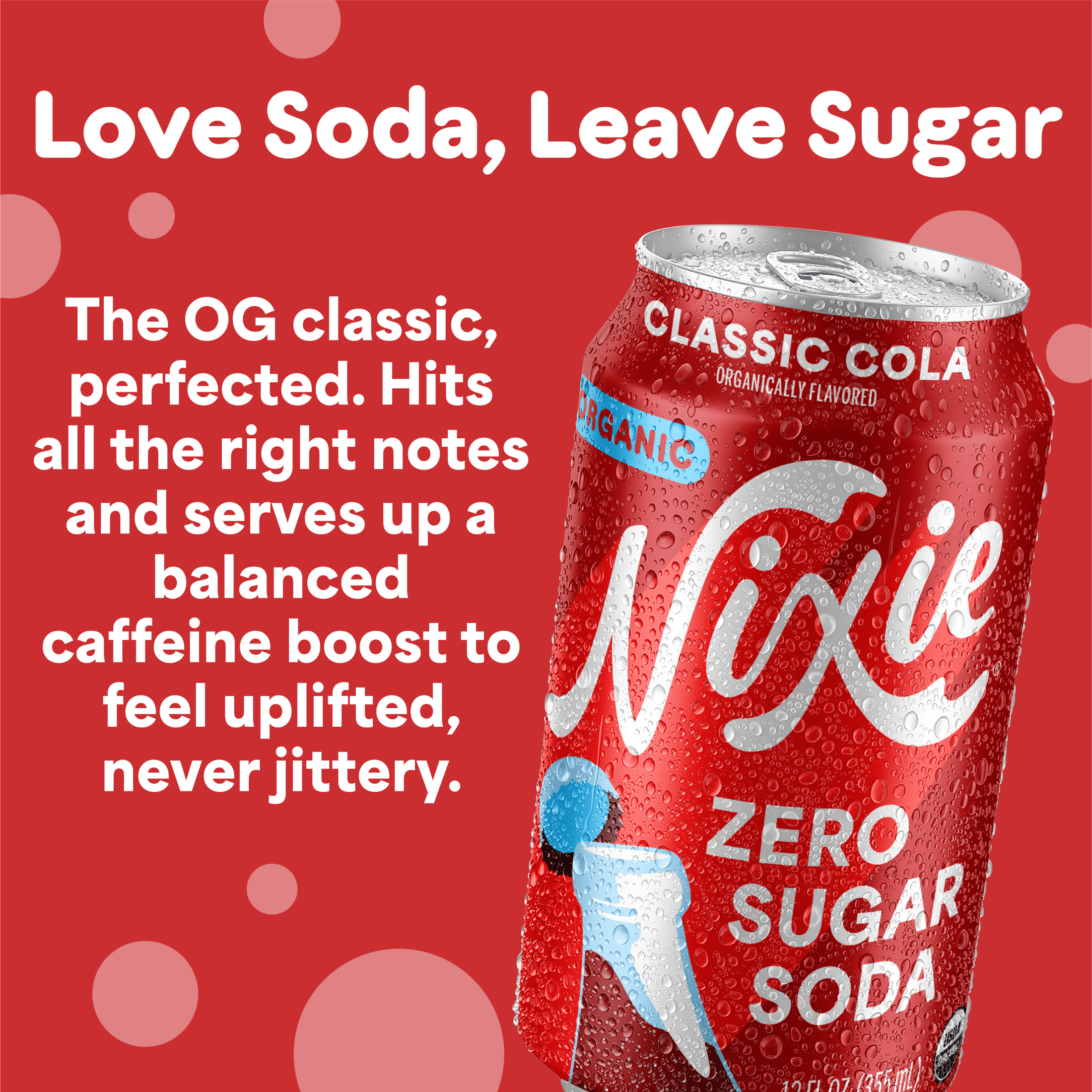 Nixie Organic Zero Sugar Soda, Classic Cola, Healthy Soda Pop, Non-GMO, 0 Sugar, 0 Calories, 40mg Caffeine, 12oz Cans (12 Pack)