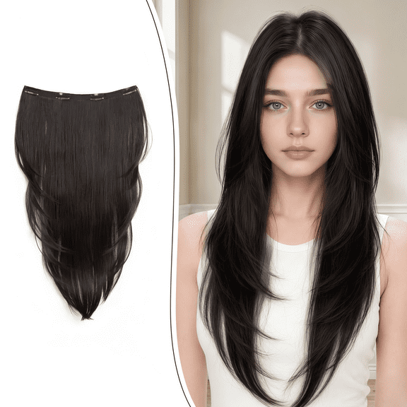 Gowinsee Invisible Wire Hair Extensions 20"" Long,  Invisible Hair Extensions with Invisible Transparent Wire Removable Secure Clips in Straight Synthetic Hairpiece