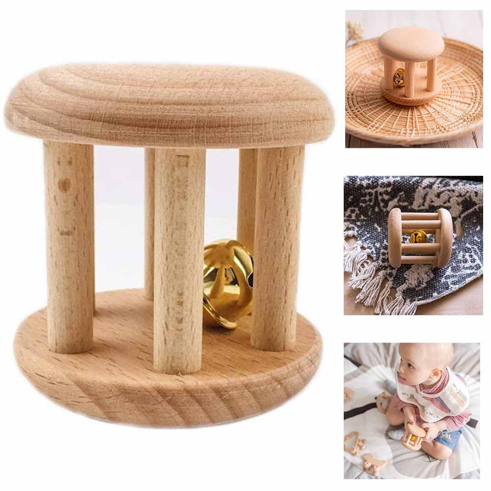 Wooden Baby Rattle Educational Grasping Rattle Montessori Toys Round 