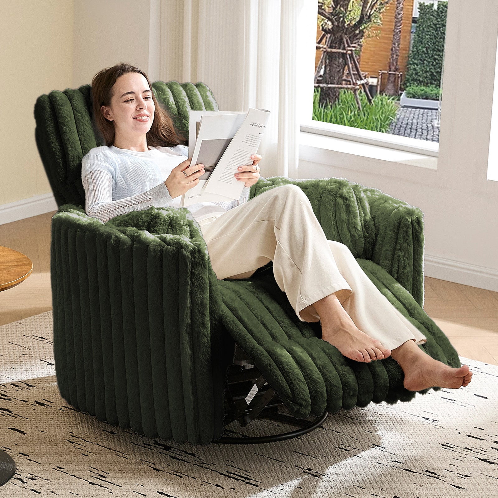 Papajet Power Recliner Nursery Chair for Adults, Electric Swivel Rocking Glider with USB & Type-C for Living Room, Bedroom, Green