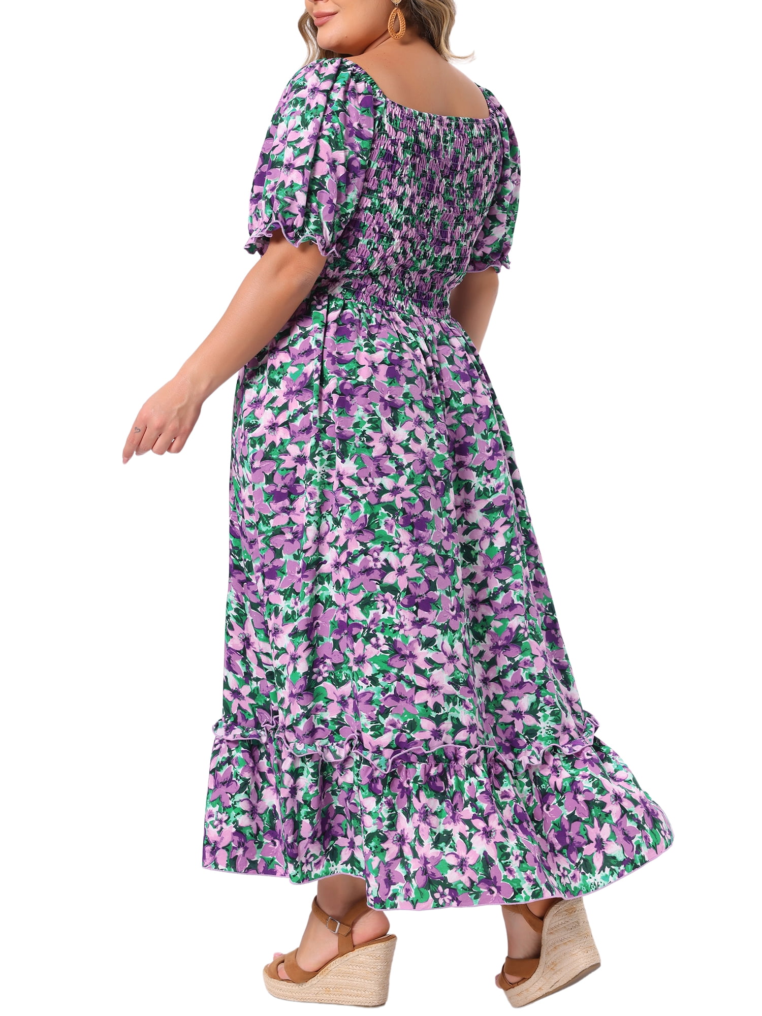 DARING DIVA Women's Plus Size Short Sleeve Square Neck Maxi Floral Dress 4X Purple