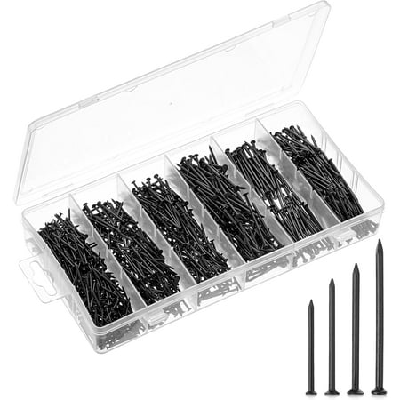 - Nail Assortment Kit 1200 Pcs 4 Sizes Black Small Nails for Hanging Pictures Finishing Nails Wall Nails for Hanging Pin Nails Hardware Nails Assorted Nails Galvanized Nails
