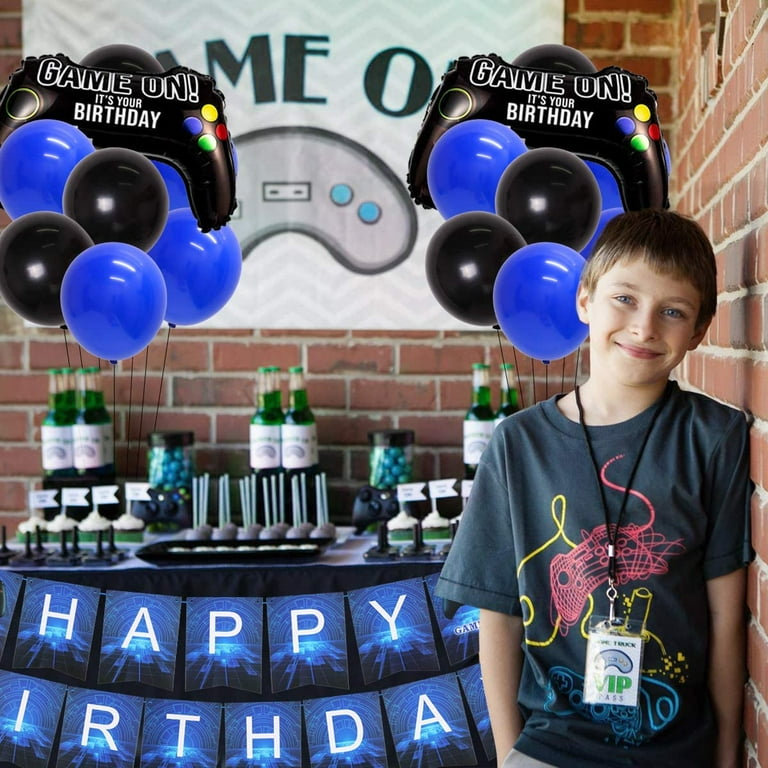 Video Game 10th Birthday Party Decorations for Boys Blue 10 Years Old Happy  Birthday Banner Balloons Level up and Game Controller Foil Balloons 