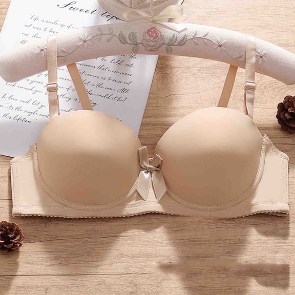 YUTK Women's Sports Bras Plus Size - Women's Daily Adjustable Underwear Gathered Thin Bra without Steel Ring Beige 34