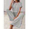 thumbnail image 4 of Women'S Casual Summer Travel Vacation Wear Two-Piece Suit Short Sleeve Wide Leg Pants Casual Suit Light Grey L, 4 of 5