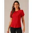 thumbnail image 4 of DARING DIVA Women's Ruched Sleeve Blouse Pleated Front Round Neck Tops S Red, 4 of 6