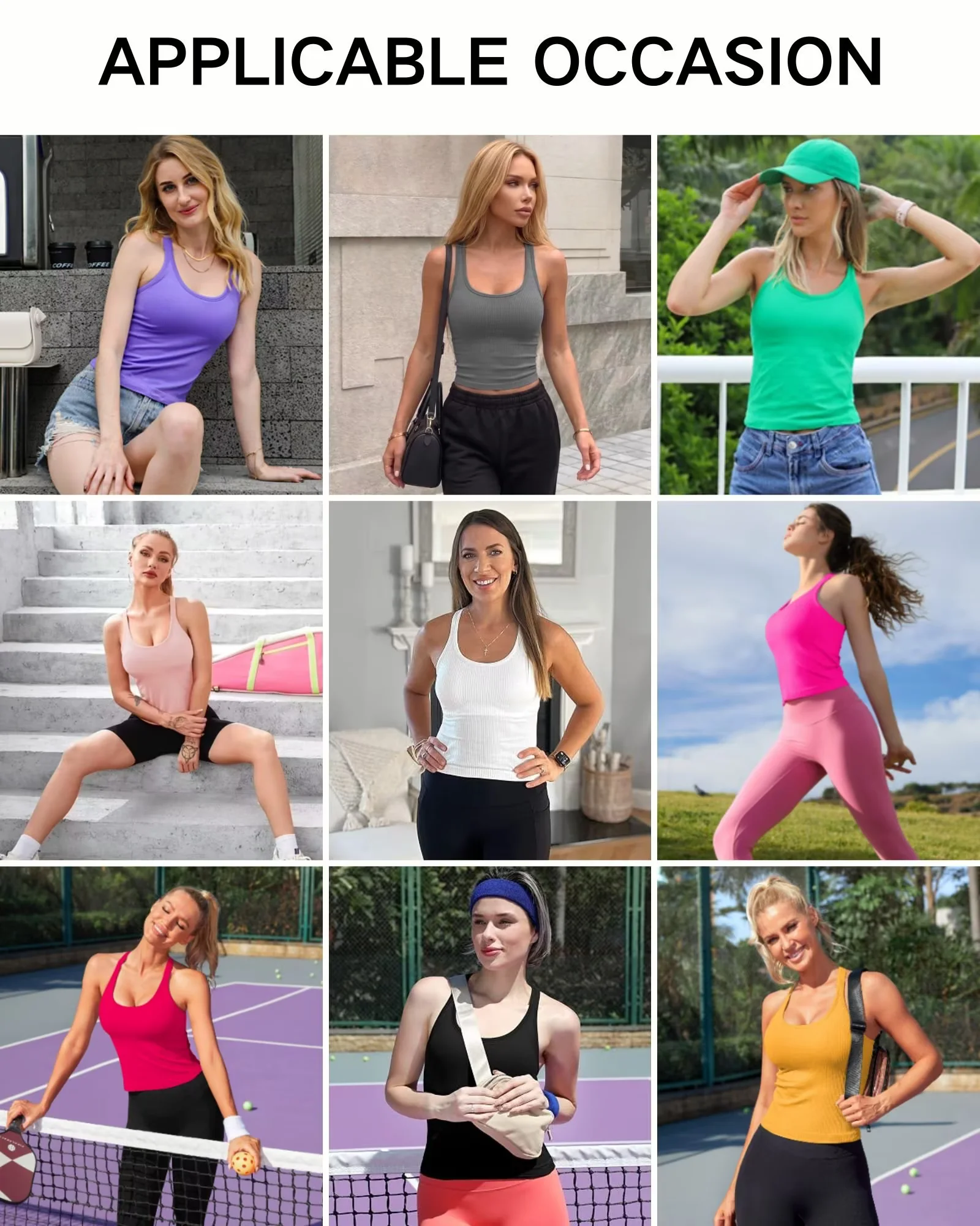 ANFERRY Ribbed Athletic Tank Tops for Women with Built in Bra Racerback Seamless Scoop Neck Workout Camis Top