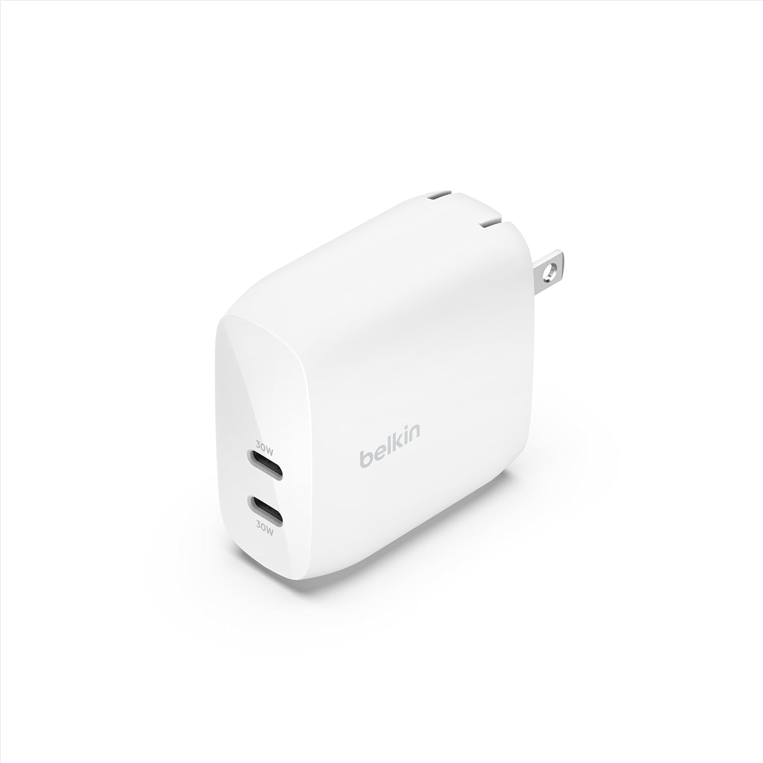 Belkin BoostCharge Dual USB-C Wall Charger with PPS 60W for Apple iPad, iPhone, Samsung Galaxy, Google Pixel - White