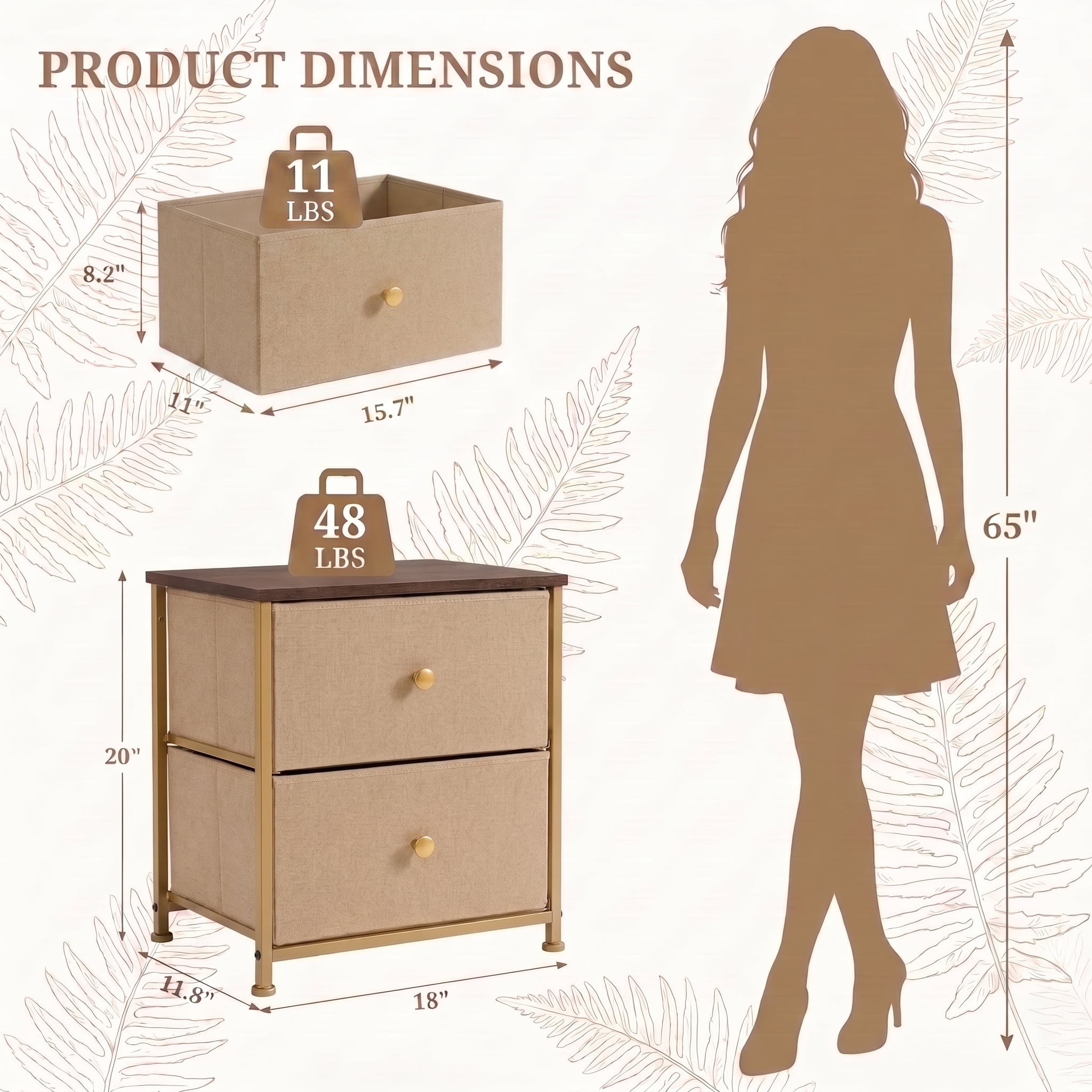 TrumanPick 2-Drawer Fabric Storage Dresser, Fabric Nightstand for Bedroom, Small Dresser for Closet Dorm 11.8"D x 18"W x 20"H, Khaki