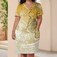 thumbnail image 3 of Golden Floral Design Abstract Art Background Women's Loose Short Sleeve Dress Casual Summer Plus Size Long Dresses with Pockets, 3 of 5