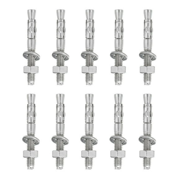 Uxcell 10 Pcs Wedge Anchors, 1/4" x 2" Stainless Steel Concrete Anchors Bolts, Heavy Duty Standard Fastener for Cement Wall Base Bracket (Include Washers Nuts, Silver Tone)