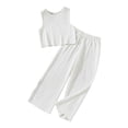 thumbnail image 3 of Nwiuh Girls Clothing Set Casual Clothes Sleeveless Back Tank Crop Top and Wide Leg Pants with Pocket Outfits White for Size 10-11 Years, 3 of 7
