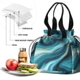 thumbnail image 4 of Teal Gold Marble Drawstring Lunch Bag Women - Drawstring Lunch Bag Insulated for Work Office - Stain-Resistant Large Lunchbags for Women with Multi-Pockets, 4 of 6