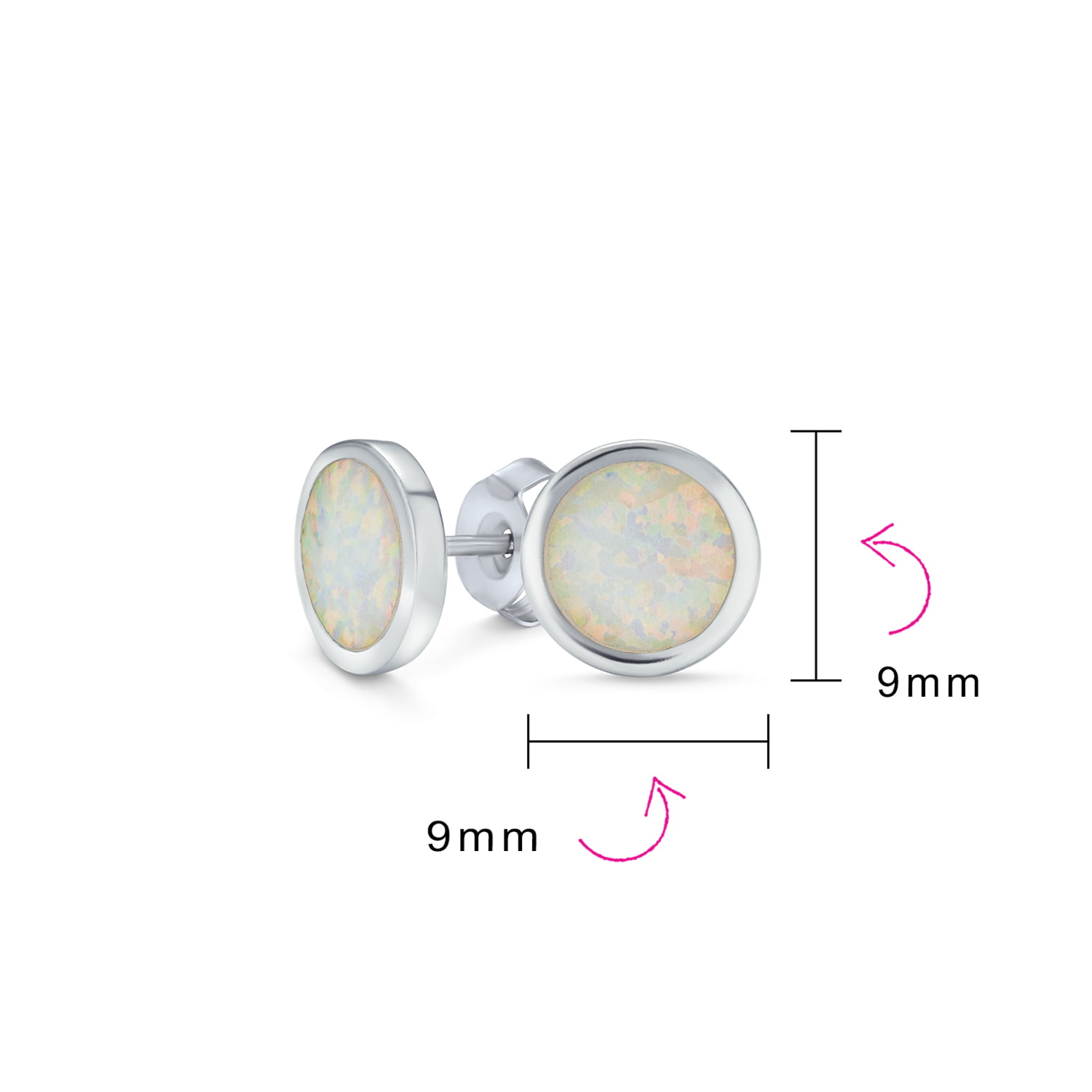 925 Sterling Silver 3mm White Opal Crystal Round Circle Ball Stud Earrings 