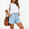 thumbnail image 4 of Resicozy Linen Shorts for Women Casual Summer High Waisted Wide Leg Lounge Beach Vacation Shorts with Pockets Light Blue L, 4 of 5