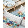 thumbnail image 2 of Pack of 2 Outdoor Pillow Covers, Summer Starfish Coral Shell Sea Life Grey Plaid Waterproof Square Throw Pillowcase Cushion Decorative Pillow Covers for Couch Patio Tent, 16x16 in, 2 of 6