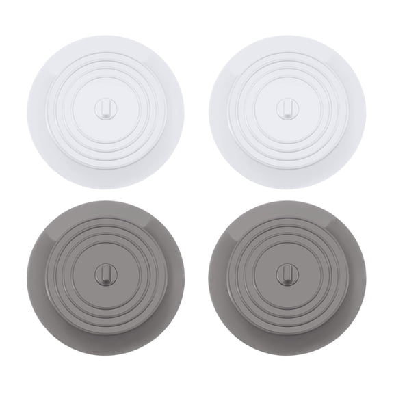 Bathtub Drain Stopper, 4-Pack Universal Flat Suction Plug with Hair Catcher, Silicone Bath Sink Cover for Bathroom and Sewer Inlet, 2Gray&2White