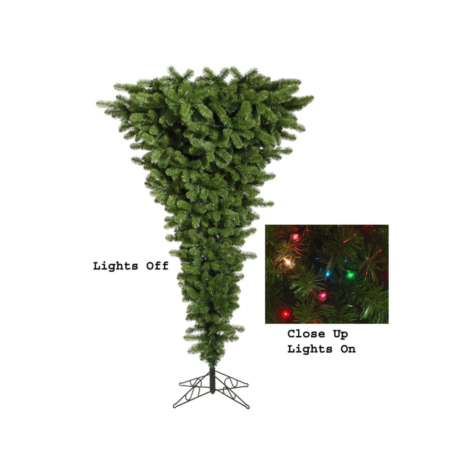 5.5' Pre-lit Green Upside Down Artificial Christmas Tree - Multi Color LED Lights - Walmart.com