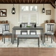 thumbnail image 3 of 6 Piece Dining Table Set, Wooden Rectangular Kitchen Table with 4 Dining Chairs with Cushions and 1 Bench with Cushion, Kitchen Dining Room Table Set for 6 (Gray), 3 of 8