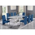 thumbnail image 4 of Silver Stainless Steel 9 Piece Dining Set with Marble Table and Navy Chairs, 4 of 4