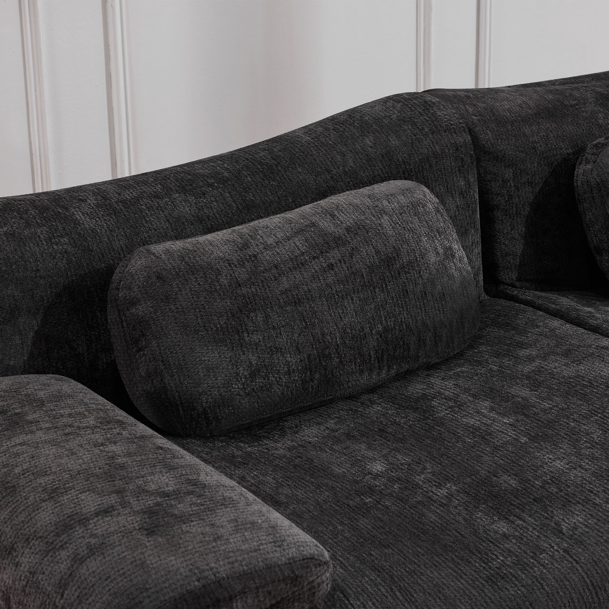 MAYEERTY 3+1 Seat Modular L-Shaped Sectional Sofa with Ottoman, Chenille Upholstered Deep Seat Couch with 3 Throw Pillows, No Assembly for Living Room Bedroom Apartment Small Spaces