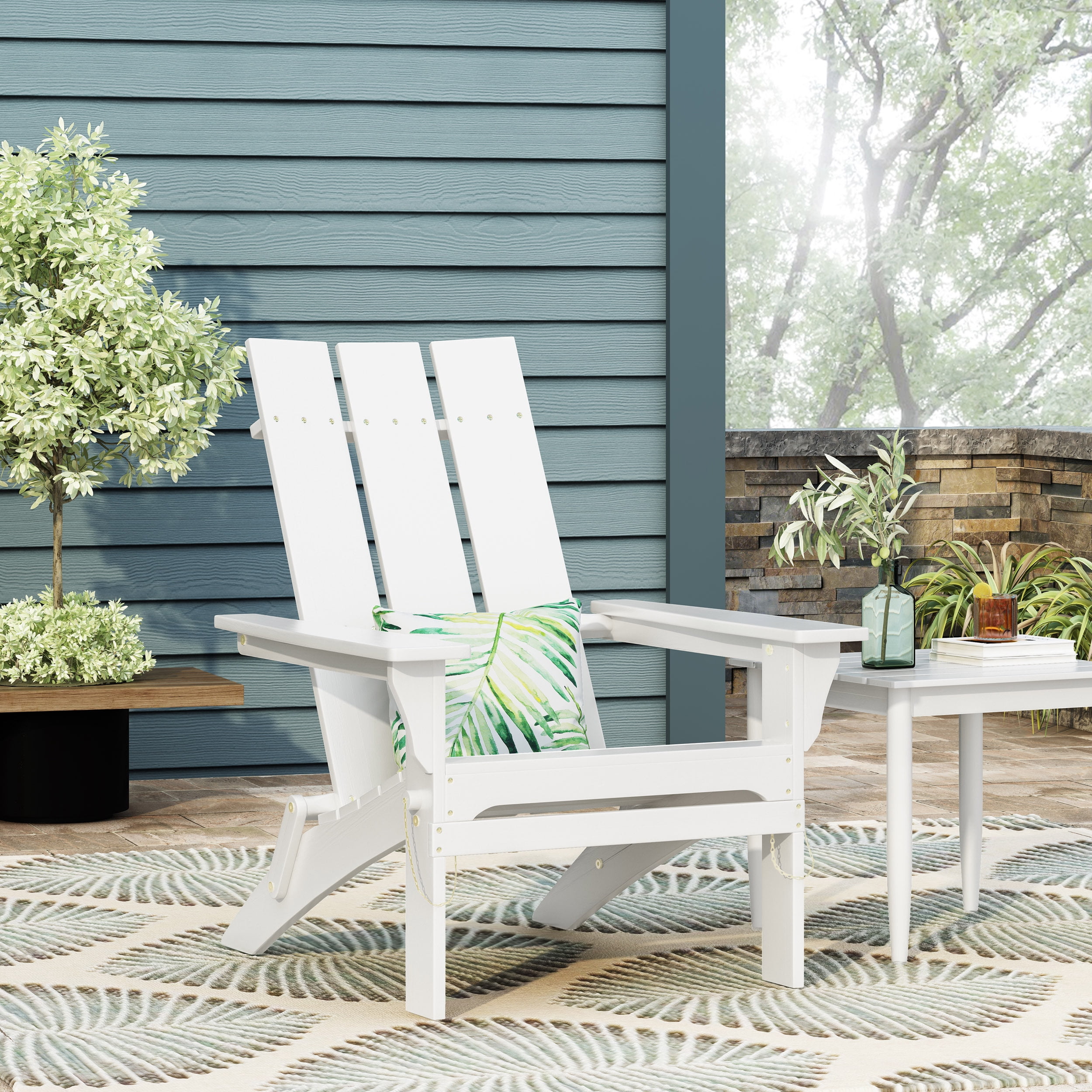 Outdoor Foldable Leisure Lounge Chair, Acacia Wood Casual Rest Chair for Patio Garden, White
