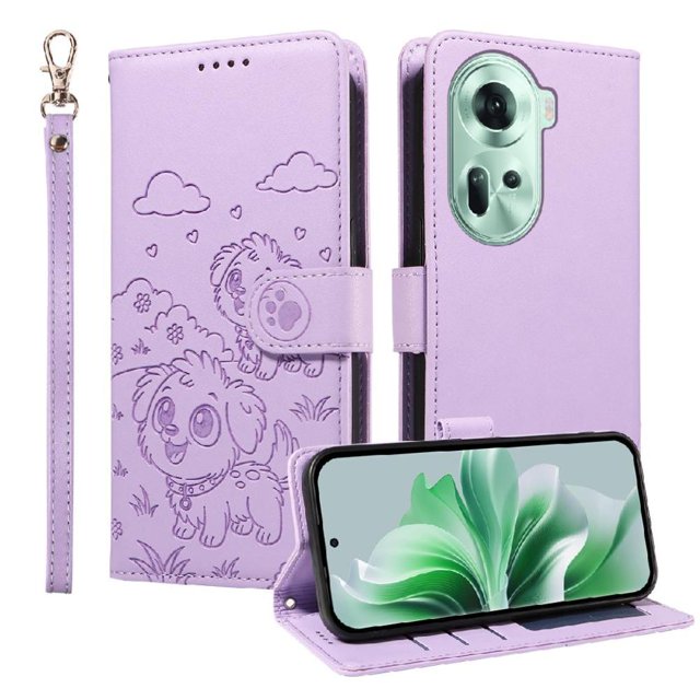 Funda Cartera GANGXUN con Diseño de Perrito en Relieve para OPPO Reno 11 5G , Protección 360° con Ranuras y Correa Desmontable