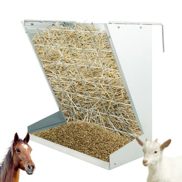 Gymax Wall Mount Hay Feeder w/ Adjustable Distance Mesh Net & Large Tray for Horse